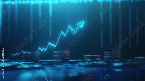 Wallpaper Mural Rising finance graph, coins, digital background; financial growth concept Torontodigital.ca