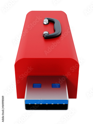 Red toolbox with usb 3.0 plug on transparent background. 3D illustration