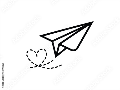 Paper airplane leaving heart trail flight