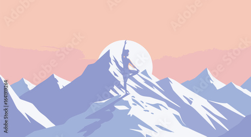 Serene Yogi Ascends to Mountain Peak Amidst Sunrise Hues