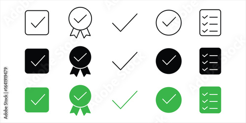 Achieve success, checkmark icon set vector isolated on white background. 