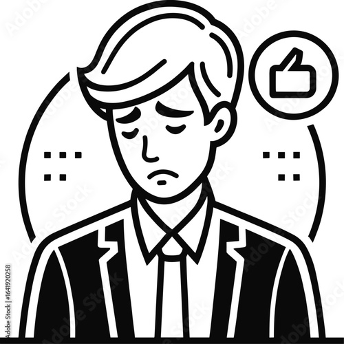 Disheartened businessman in suit, seeking approval and validation