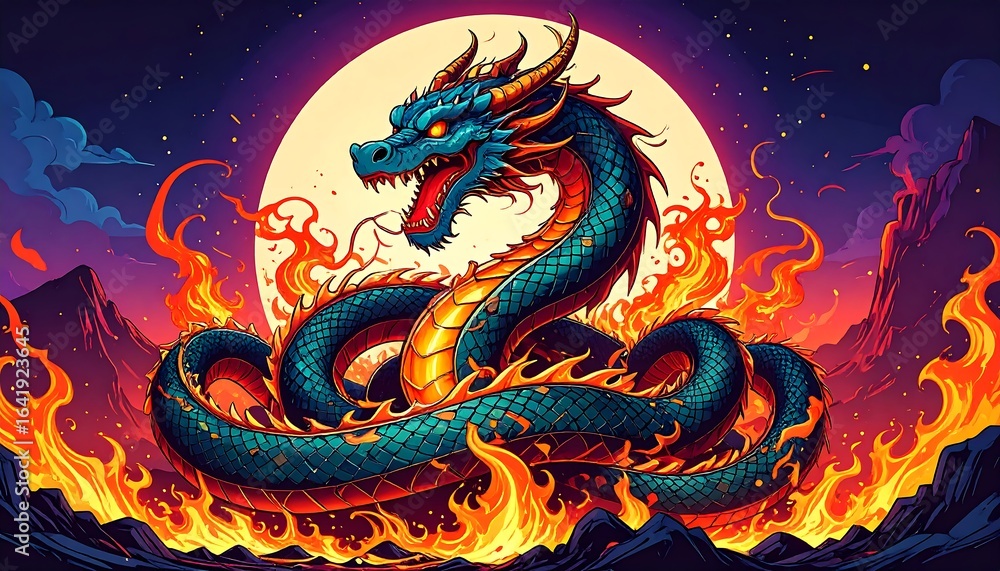 Obraz premium Fiery Dragon of the Night