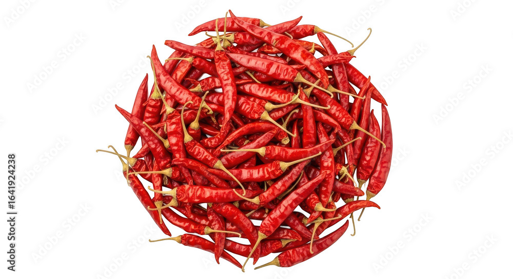 Naklejka premium Pile of dried red chili peppers isolated on transparent background