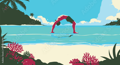 Serene Beach Yoga Pose A Tranquil Moment of Mindful Movement in a Tropical Paradise