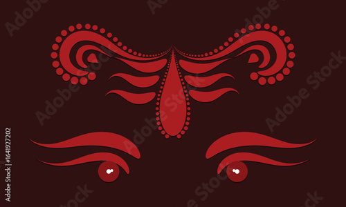 Indian GOD Mahadev eye drawing with floral decorative elements, isolated in a dark red background, easily editable object for your design, vector illustration
