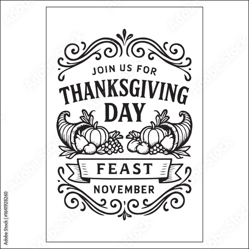 Thanksgiving Day Invitation Label Design Black And White