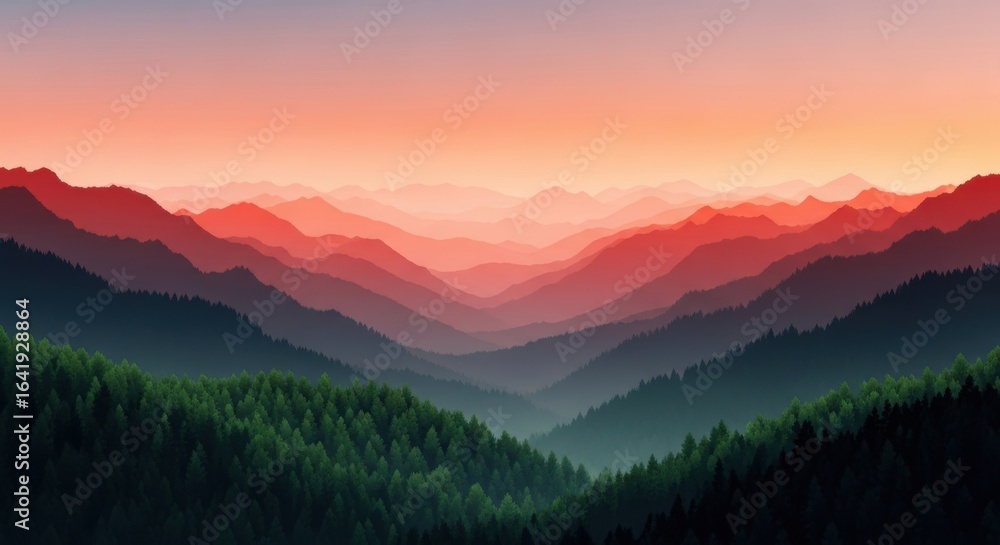 Fototapeta premium Majestic Mountain Range During Sunset With Hazy Layers