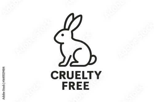 Minimalist cruelty free label with sitting rabbit silhouette, transparent background, concept of ethical product branding