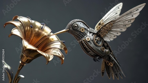 Mechanical hummingbird on flower