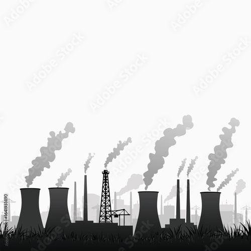 Industrial factory silhouette with smoke stacks and oil rig 1