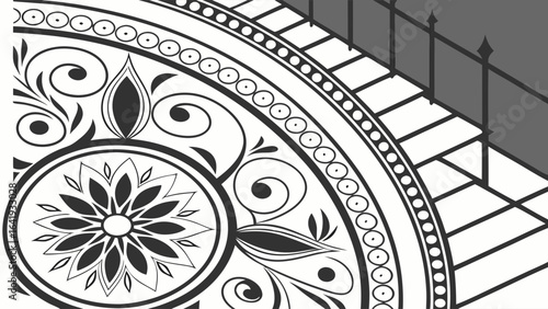 Black and white ornamental pattern vector illustration. Elegant floral design for vintage backgrounds, patio and garden decor.