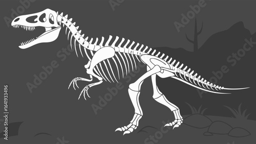Dinosaur Skeleton T-Rex Fossil Bones Prehistoric Museum Exhibit Science Education Vector Illustration