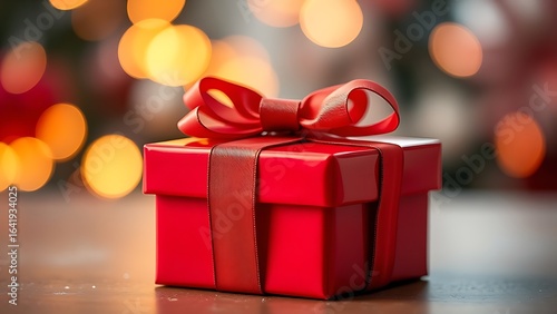 Wallpaper Mural A festive red gift box adorned with an elegant ribbon and bow, radiating warmth and celebration. Torontodigital.ca
