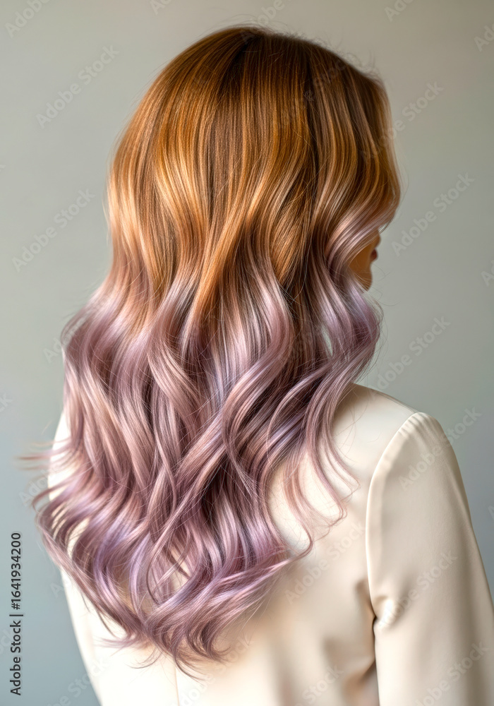 Naklejka premium Beautiful Long Wavy Hair with Gradient Color in Soft Light