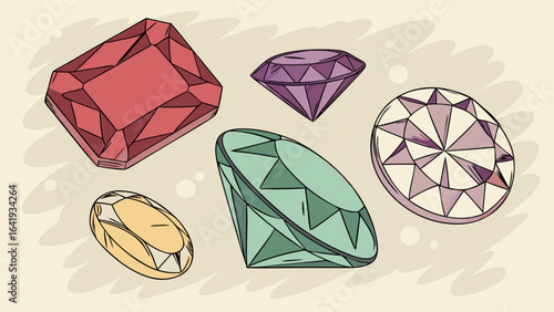 Colorful gemstones collection. Various sparkling precious jewels in different shapes and colors. Luxury concept.