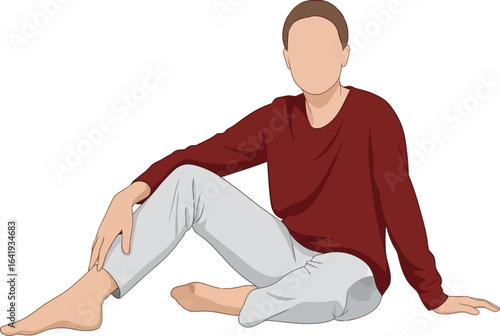 Illustration of faceless person sitting on white background vector