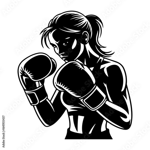 Female Boxer in Silhouette with Ponytail and Boxing Gloves woman athlete