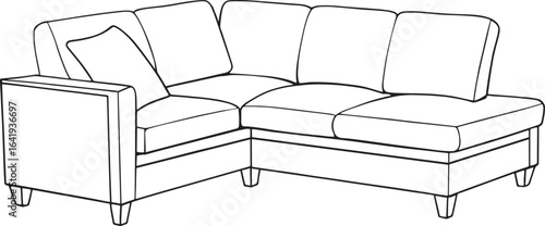 Sectional sofa couch illustration with pillow ideal for modern living room interior design projects