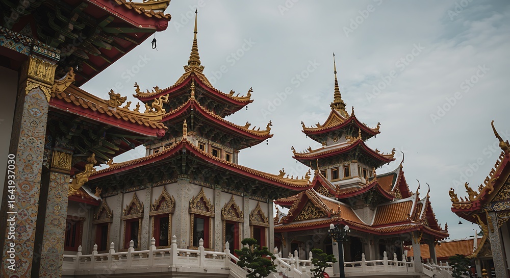 Naklejka premium Scenic a vertical shot of the chinese architecture of a temple in thailand