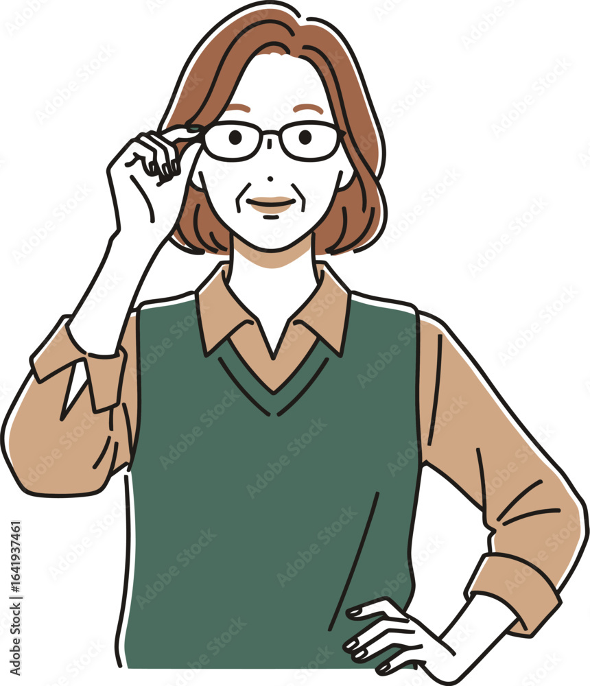 Illustration of mature woman adjusting her eyeglasses frame vector Illustration of mature woman adjusting her eyeglasses frame vector