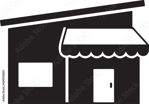 Black Silhouette of Storefront with Awning and Door shop building