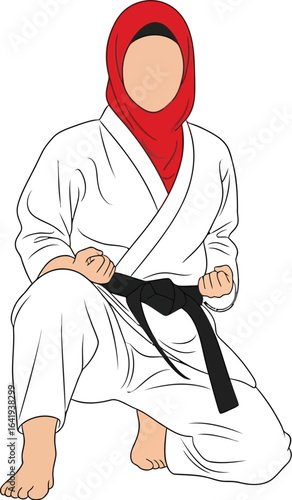 Karate hijab woman martial arts training self defense pose vector