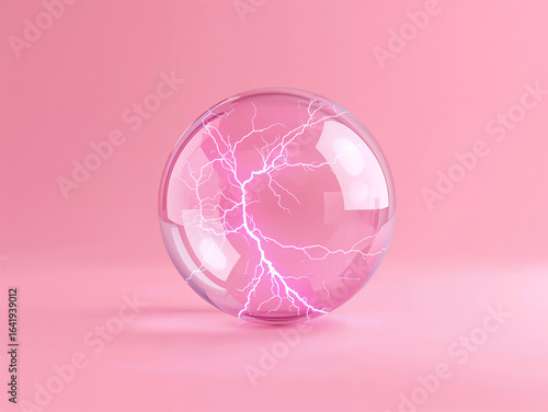 Glowing pink orb with internal electrical discharges sphere glass