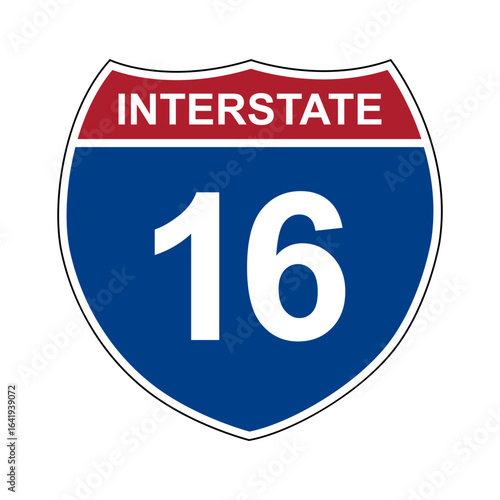 Interstate 16. Interstate highway sign. Road number. Signpost indicating route numbers in the U.S. Interstate Highway System. Even numbers run west to east. Odd numbers run north to south.