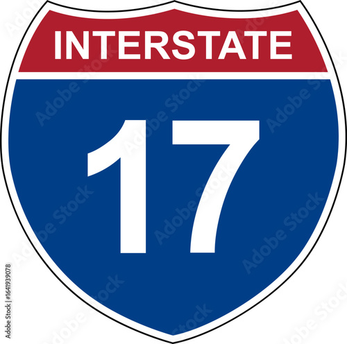 Interstate 17. Interstate highway sign. Road number. Signpost indicating route numbers in the U.S. Interstate Highway System. Even numbers run west to east. Odd numbers run north to south.
