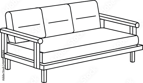 Three seater sofa line art perfect for interior design mockups and modern furniture catalog illustrations