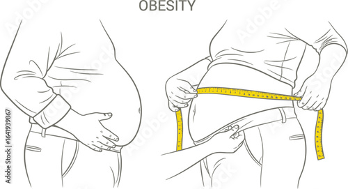 Obesity weight gain health risk waist size measurement guide vector