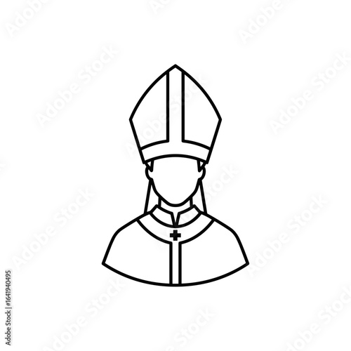 Line art illustration of a religious figure wearing a mitre  icon hat Catholic Religion Outline Icons