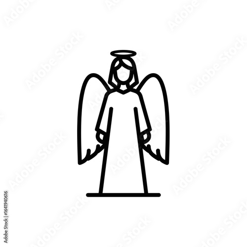 Line art depiction of an angel with halo and wings  icon 
Catholic Religion Outline Icons