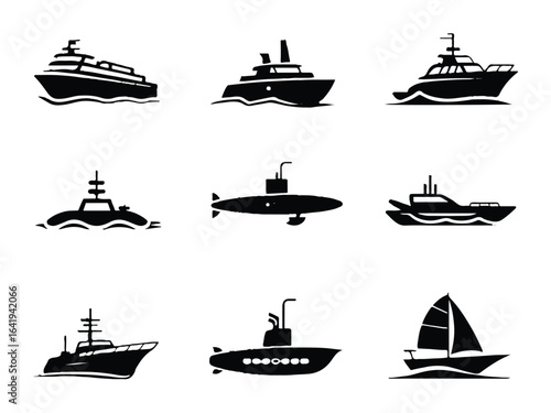 Variety of Nautical Vessel Icons boat ship