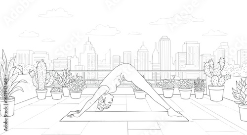 Yoga on Rooftop Cityscape