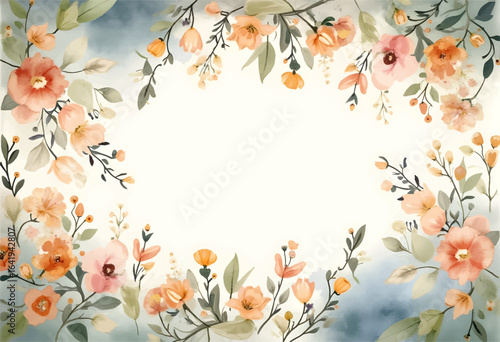 A beautiful floral border featuring a mix of soft pastels and delicate flowers surrounds an empty center area, perfect for invitations or celebratory announcements during spring.