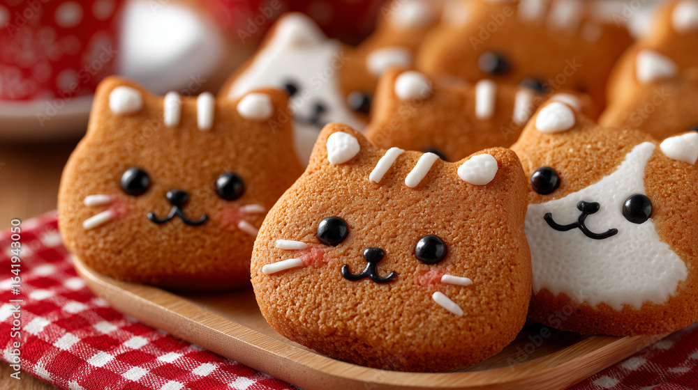 Fototapeta premium tiny gingerbread cookies shaped like animals with cute eyes, 