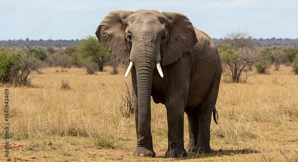 Fototapeta premium One vertical shot of an African bush elephant in Pilanesberg national park, South Africa