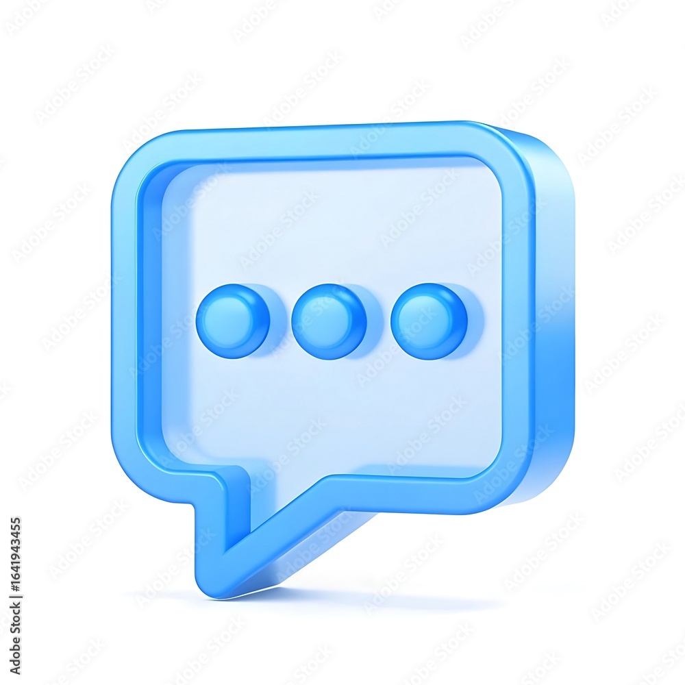 Fototapeta premium 3d blue chat bubble icon with three pulsing dots representing typing or thinking