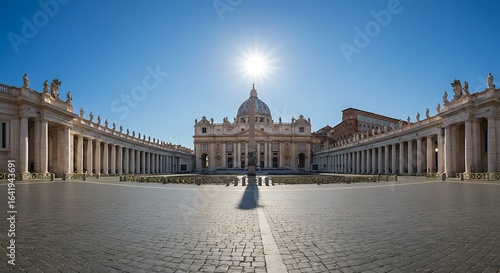 A view of the Apostolic Palace and colonnade in Vatican City under a clear blue sky. - scenic perspective