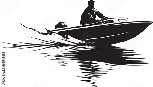 Man Driving Speedboat On Calm Water Vector Illustration