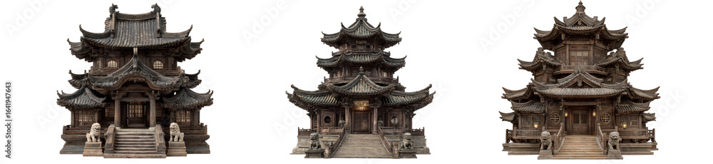 Fototapeta premium Three traditional asian temples isolated on transparent background