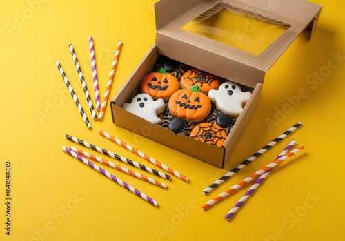 Vivid Bright Yellow Surface With A Bakery Box Slightly Open