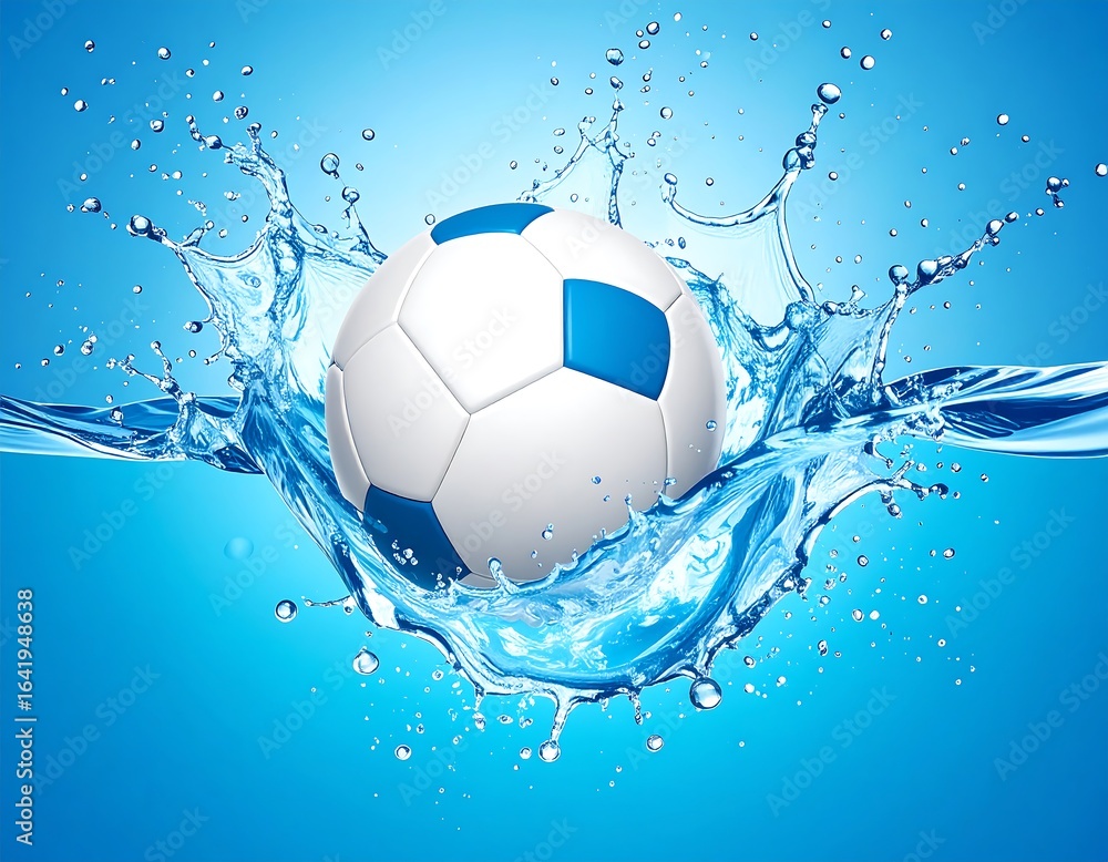 Fototapeta premium Soccer ball splashing in water