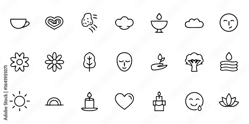 Fototapeta premium Mental Wellness & Life Balance Outline Icon Set — Mindfulness, Emotional Growth, and Self-Care Vector Illustrations for Health, Coaching, and Lifestyle Design