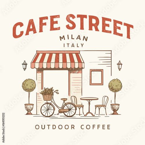 Cafe street milan italy illustration