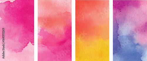set of watercolor brushstrokes on white. Colored. Colorful watercolor patch background vector Abstract pink watercolor texture on white paper background.  