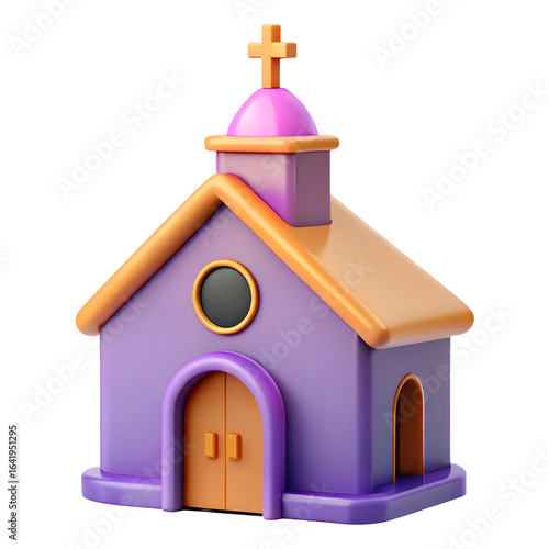 Charming Purple Church Building with Orange Accents and Cross Icon
