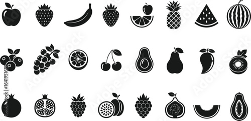 Food Fruits Glyph Icon Set - Vector Pictograms & Silhouettes